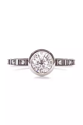 Pixel Dust Open Set Solitaire Ring - Round Grey Diamond in White Gold