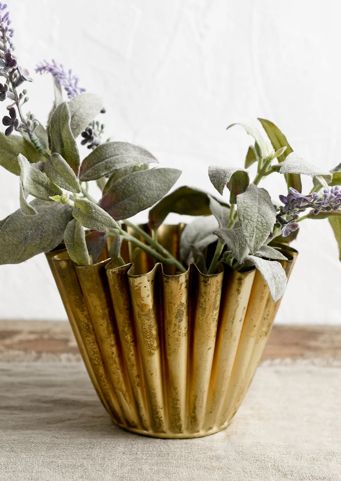 Pleated Brass Planter