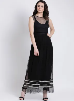 Pleated Mesh Maxi Dress