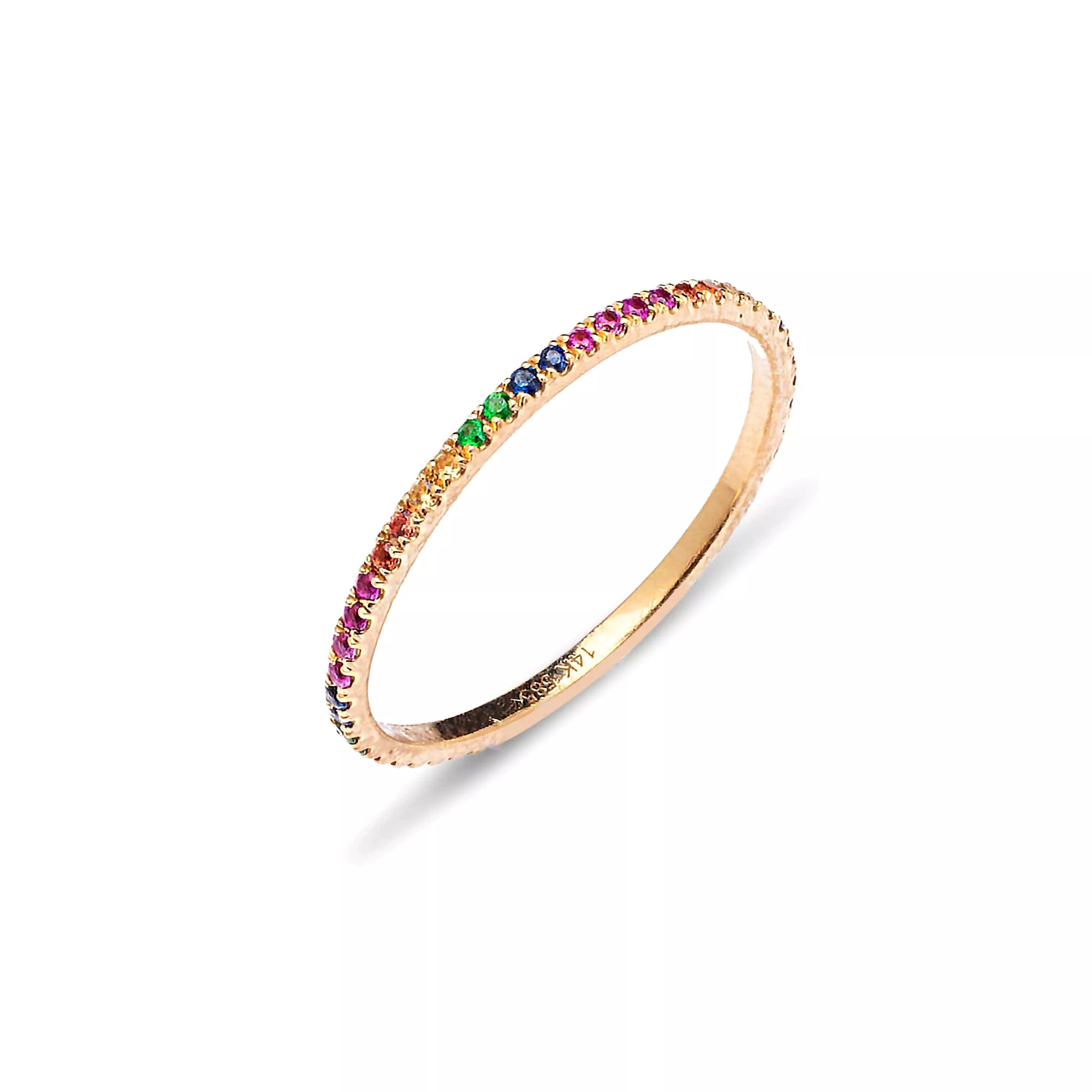 Rainbow 14K Gold, multi-color sapphire and Diamond Eternity Stacking Rings