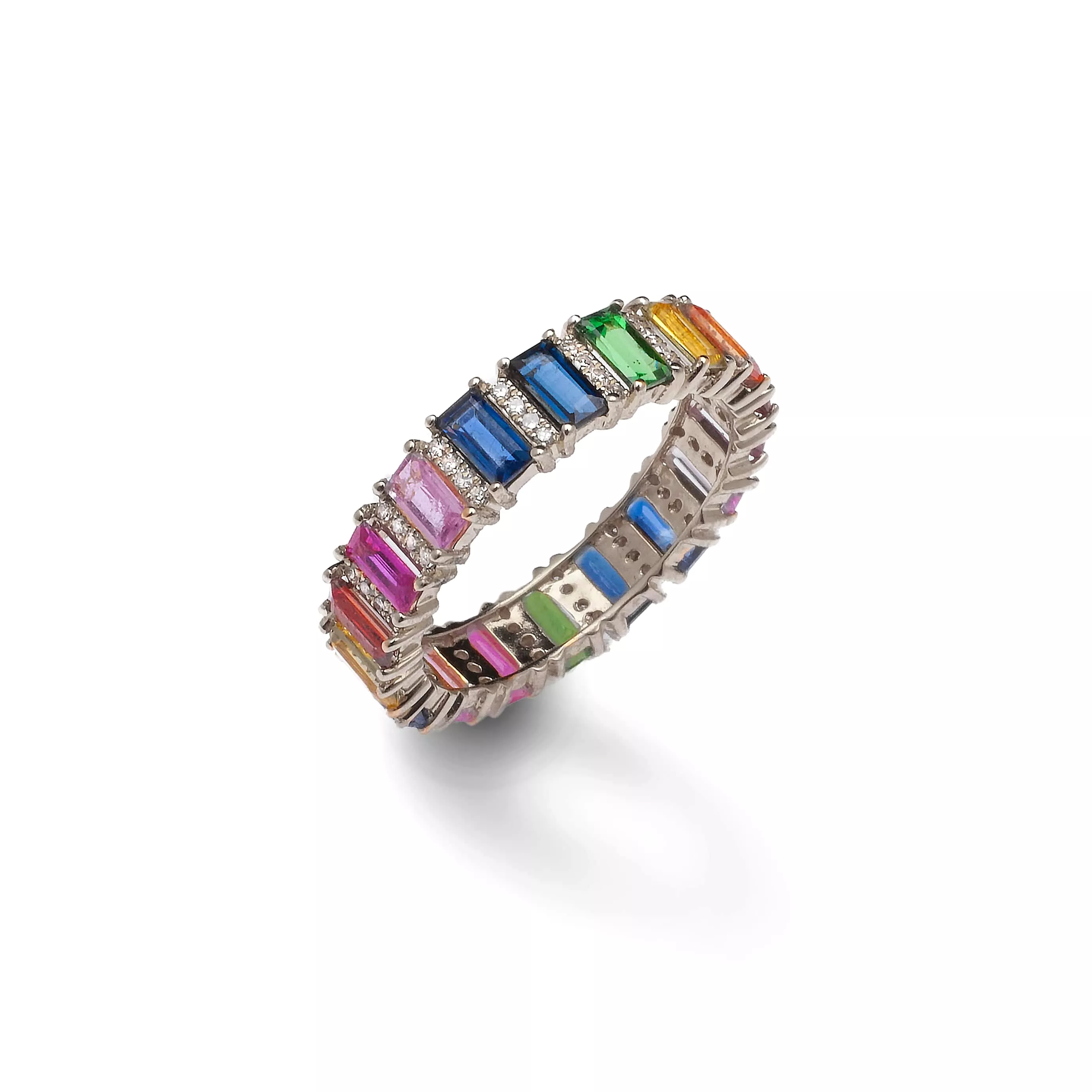 Rainbow Sapphire and Diamond Eternity Ring