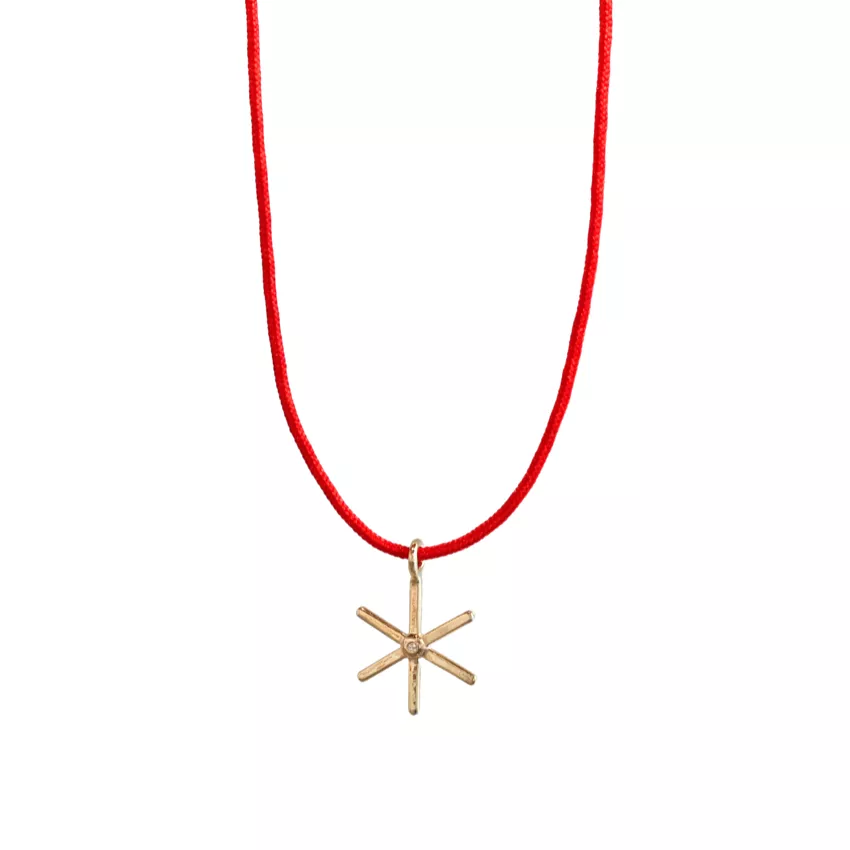 Red Cording Diamond Starburst Necklace