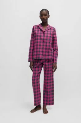 Relaxed-fit pajama top in checked cotton flannel