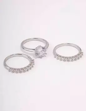 Rhodium Pave Solitaire Ring 3-Pack