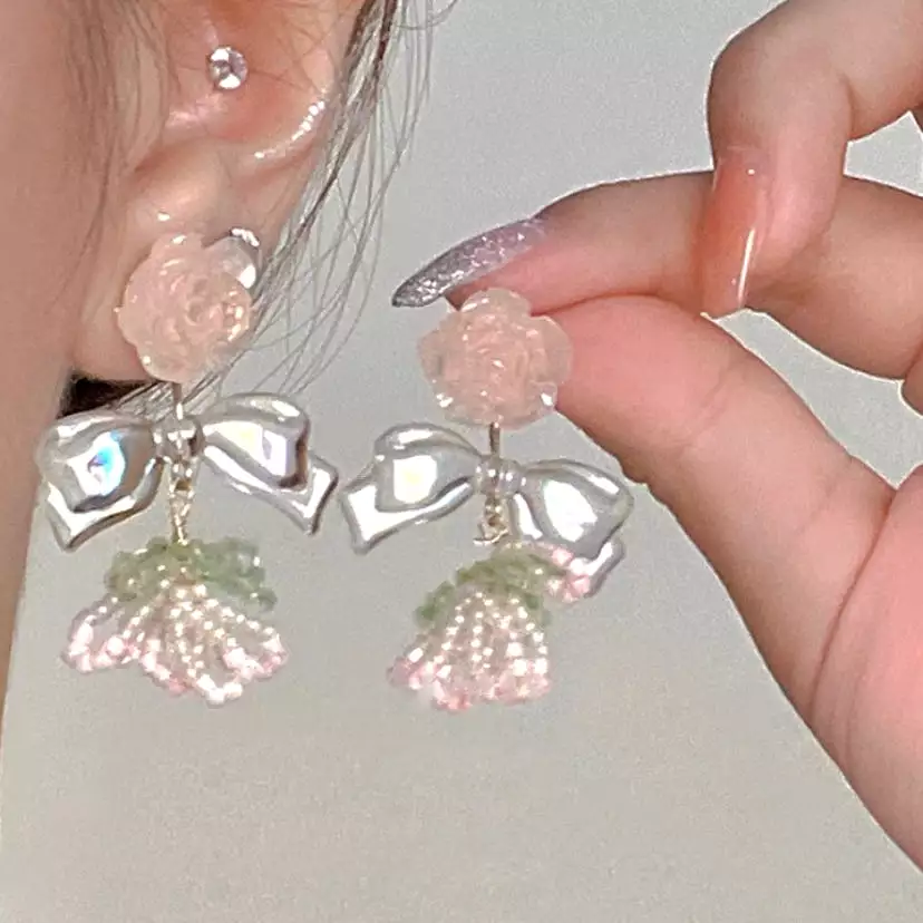 Rose Flower Bow Earrings - Kimi