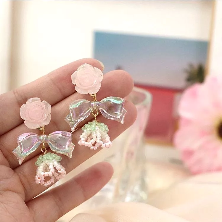 Rose Flower Bow Earrings - Kimi