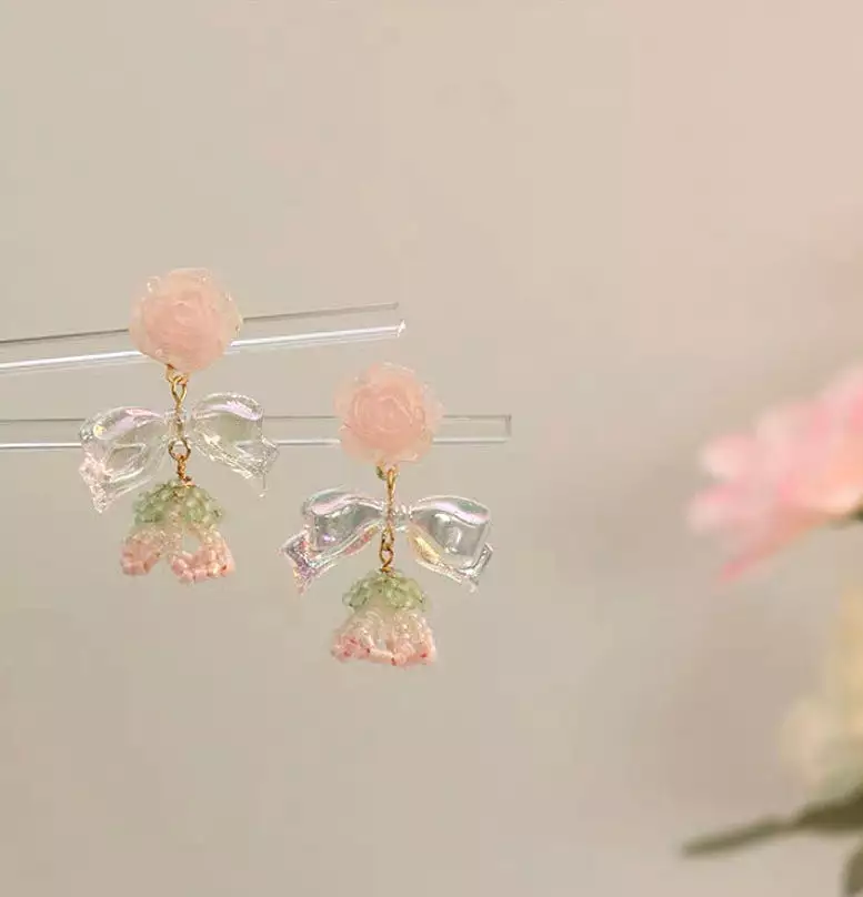 Rose Flower Bow Earrings - Kimi