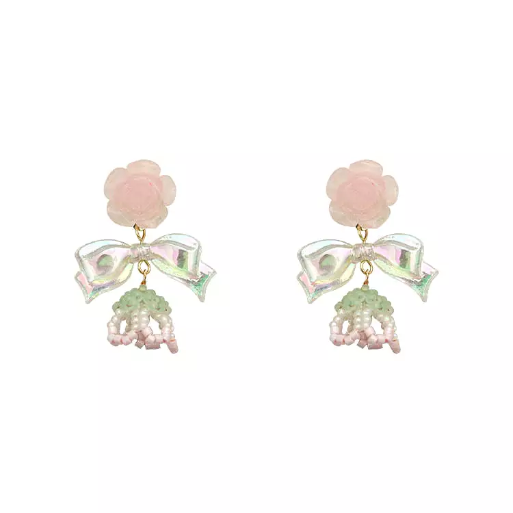 Rose Flower Bow Earrings - Kimi