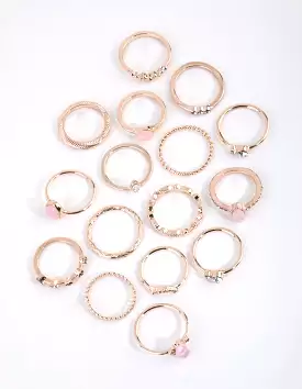 Rose Gold Diamante Stone Ring Set