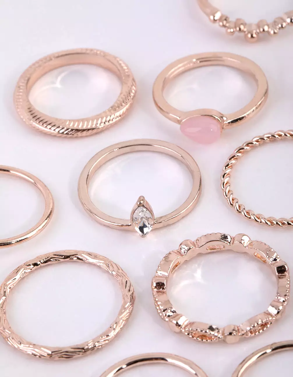 Rose Gold Diamante Stone Ring Set