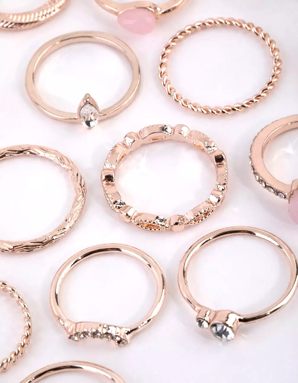 Rose Gold Diamante Stone Ring Set