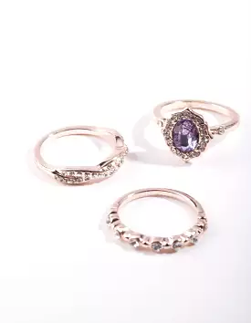 Rose Gold Purple Stone Ring Stack