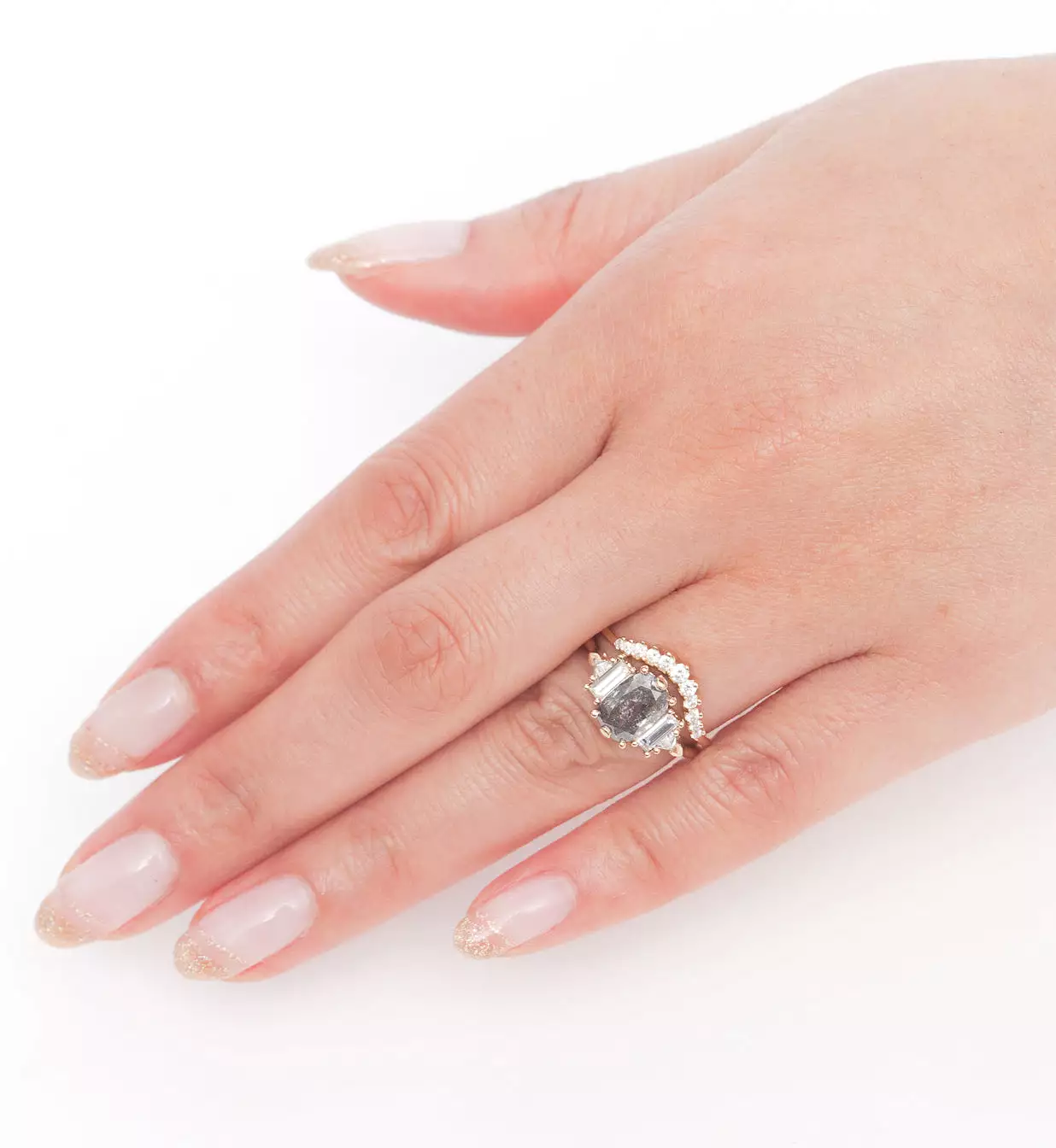 Salt & Pepper Cushion Diamond Theda Ring