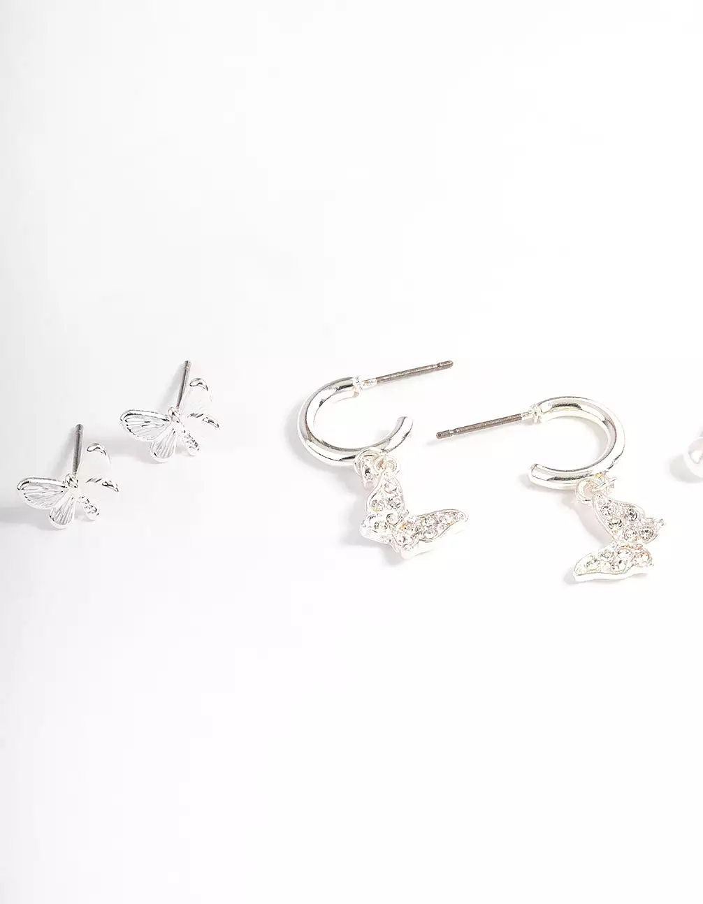 Silver Crystal Butterfly & Pearl Earrings 4-Pack