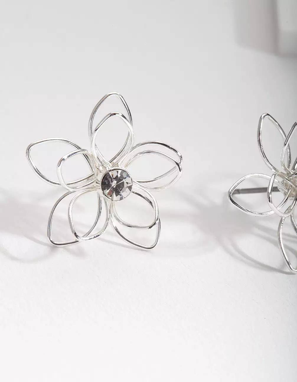 Silver Dainty Diamante Flower Earrings