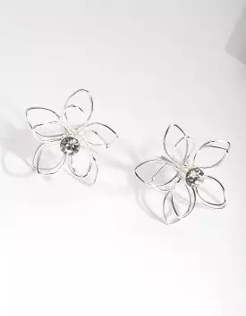 Silver Dainty Diamante Flower Earrings