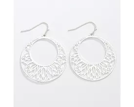 Silver Open Lotus Flower Cutouts Earrings