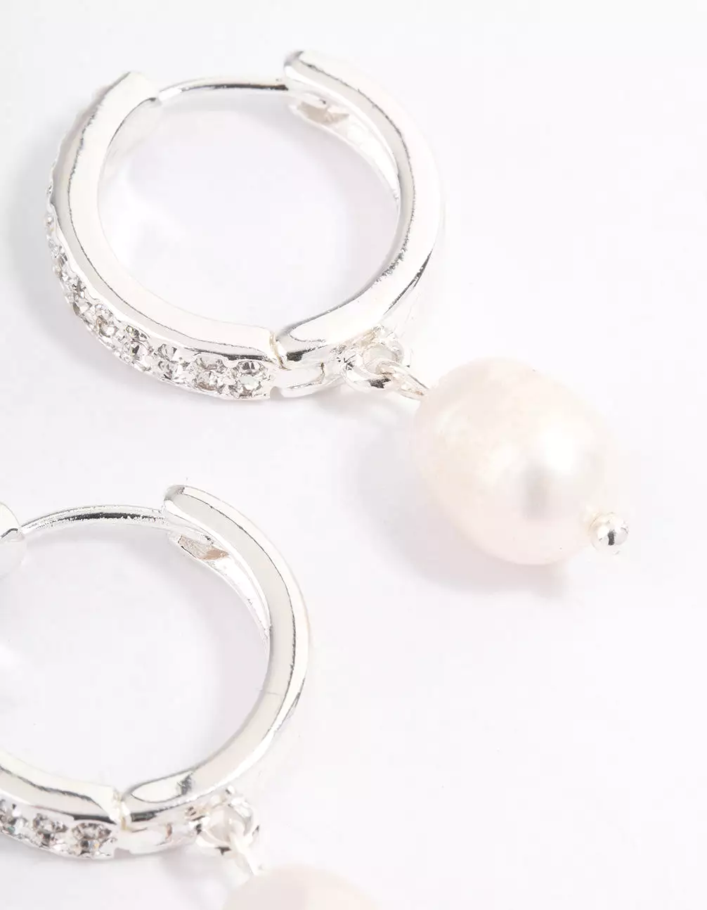 Silver Plated Diamante Huggie Freshwater Pearl Earrings