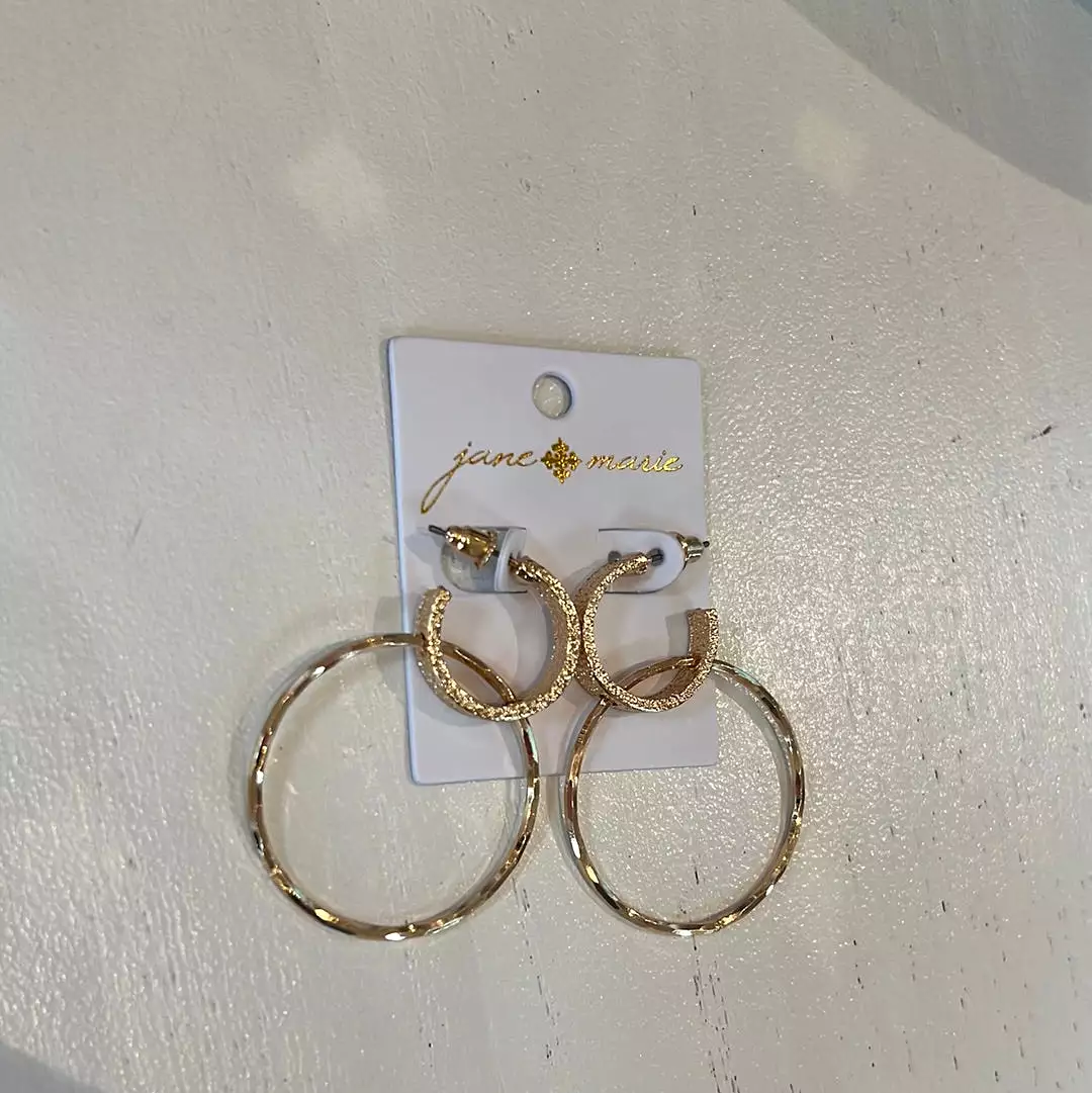 Smaller Gold Wide Textures Hoop with Larger Hoop Earrings