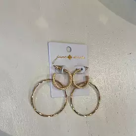 Smaller Gold Wide Textures Hoop with Larger Hoop Earrings