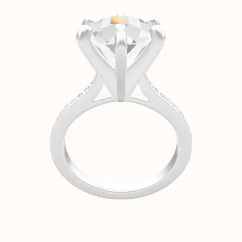 Tapered Channel Set Engagement Ring With Classic Six Prong Head