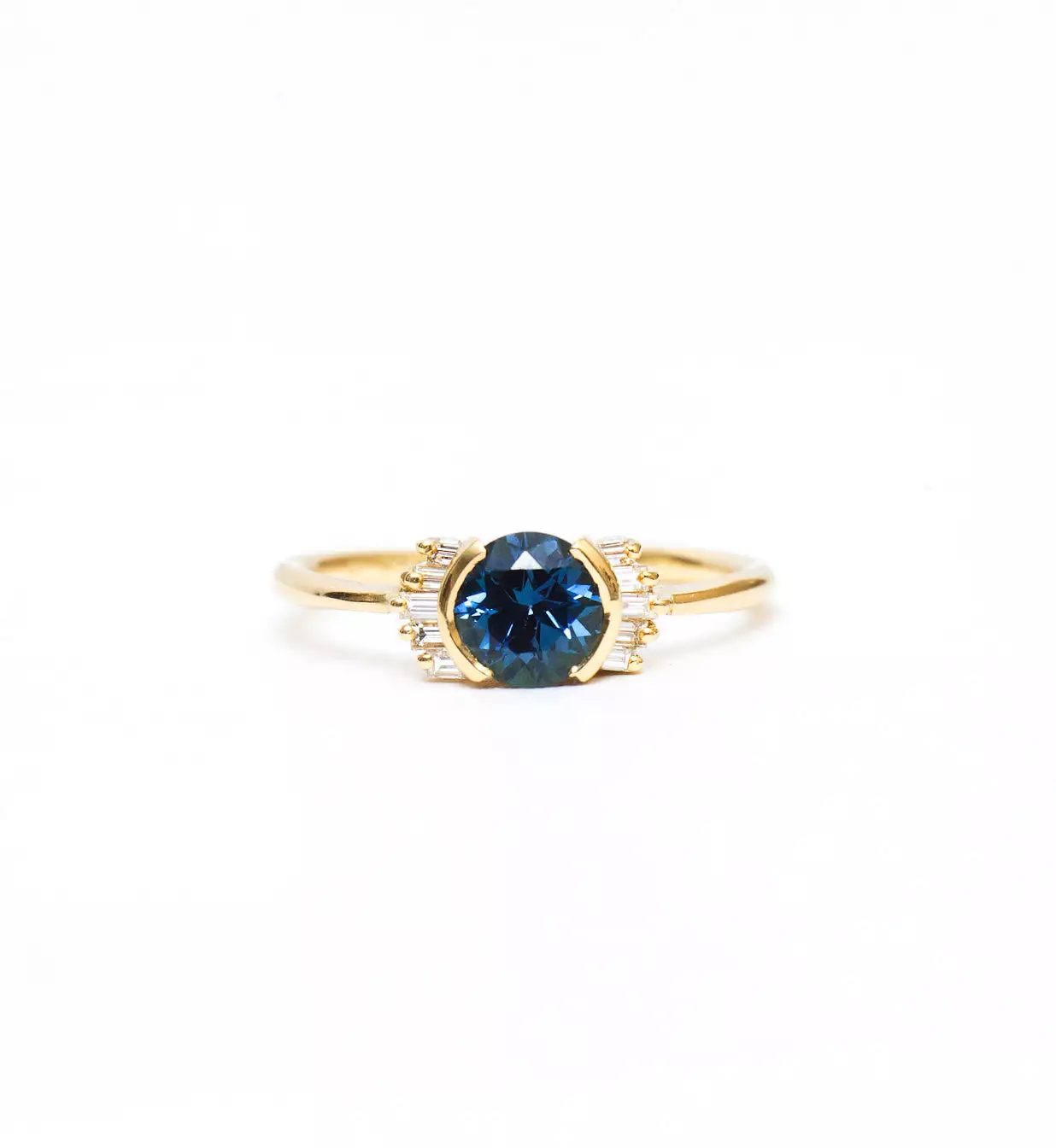 Teal Sapphire Ring with Diamond Frills