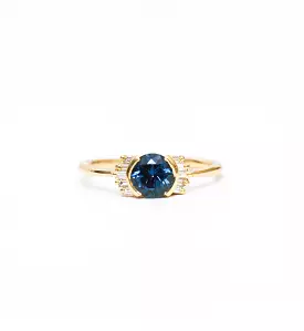 Teal Sapphire Ring with Diamond Frills