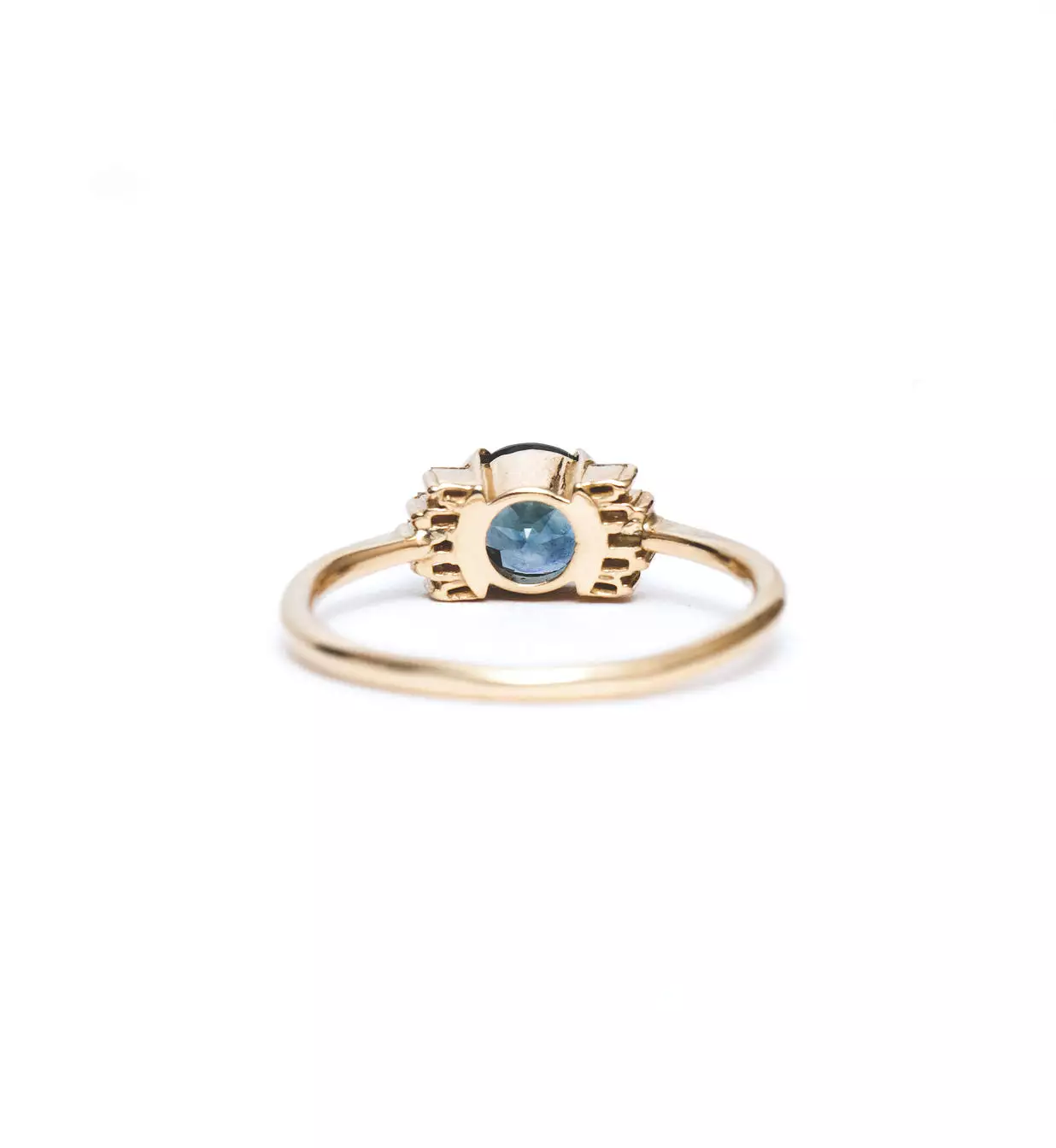 Teal Sapphire Ring with Diamond Frills