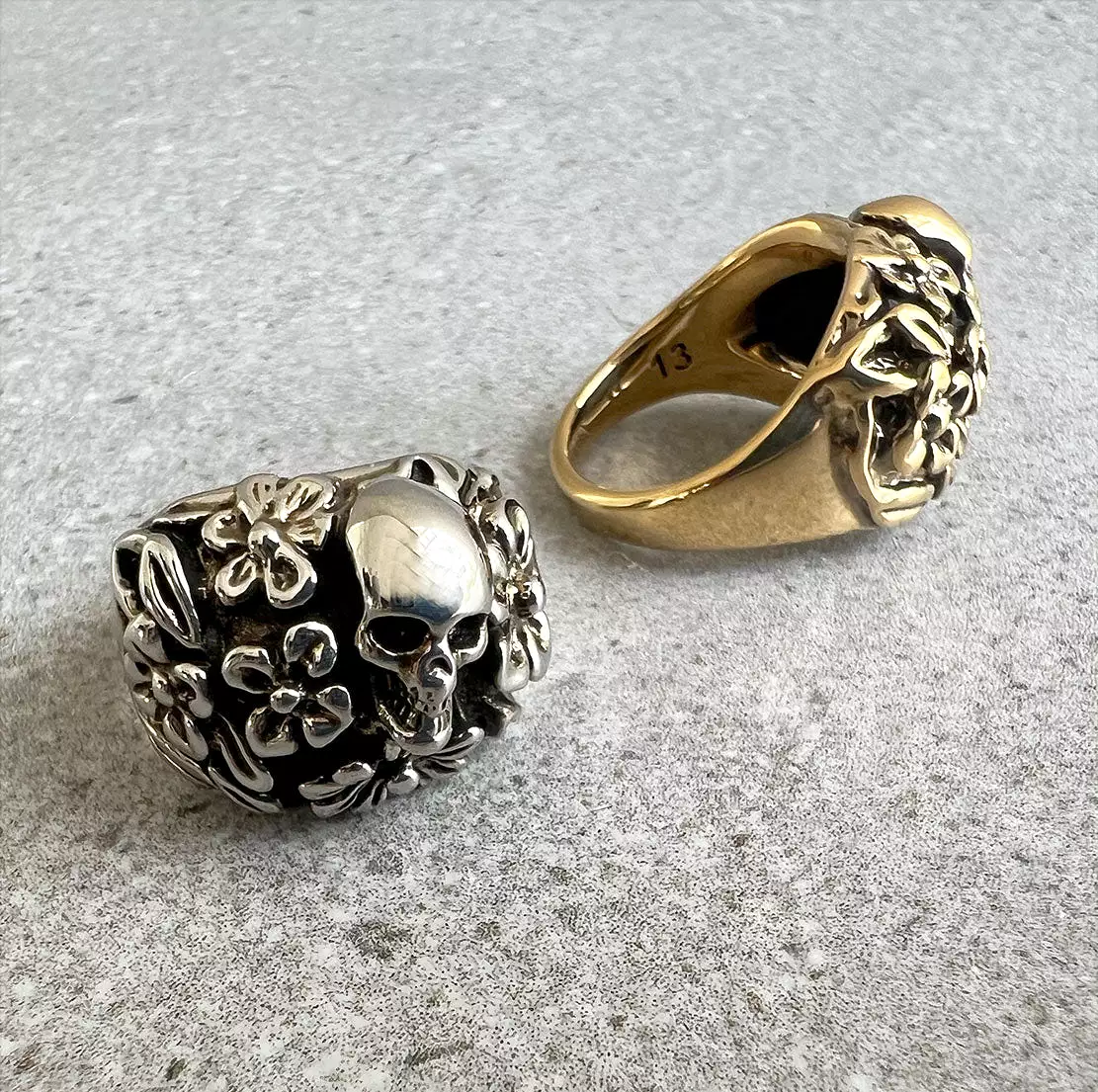 The Floral Skull Ring, Gold