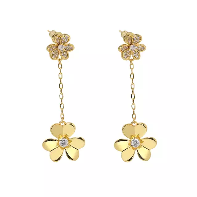 Three Leaf Flower Tassel Long Drop Earrings S3624091