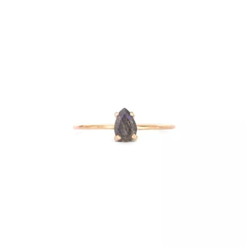 Tiny Pear Ring Labradorite, 9ct Gold