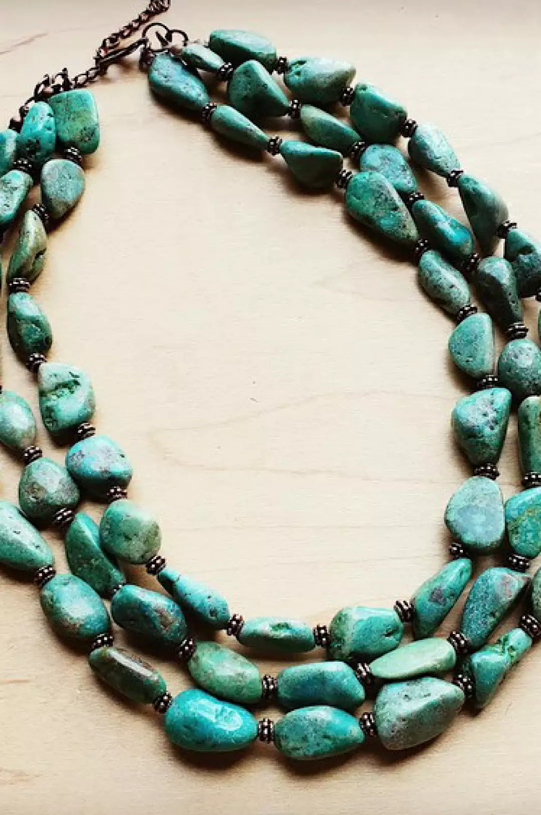 Triple Strand Natural Turquoise Necklace