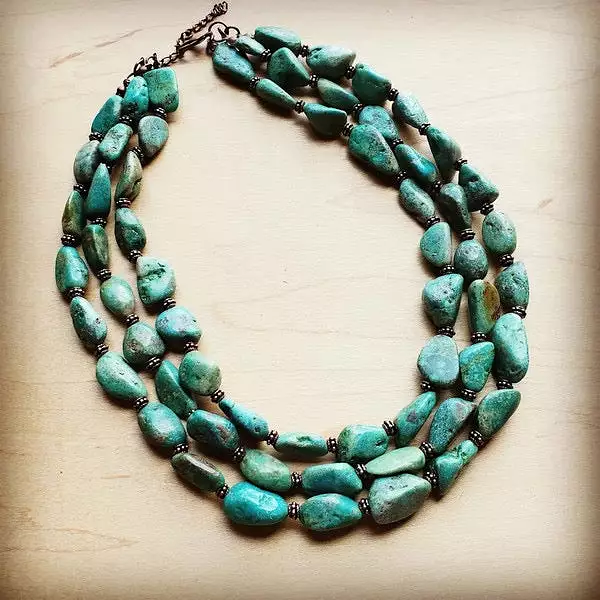 Triple Strand Natural Turquoise Necklace