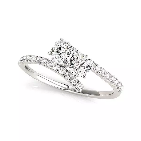 Two Stone Bypass Diamond Ring in 14k White Gold