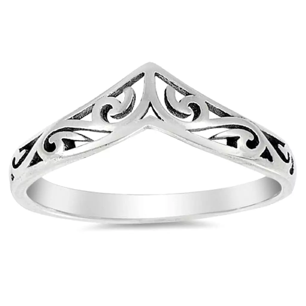 V Shaped Swirl Design Sterling Silver Ring