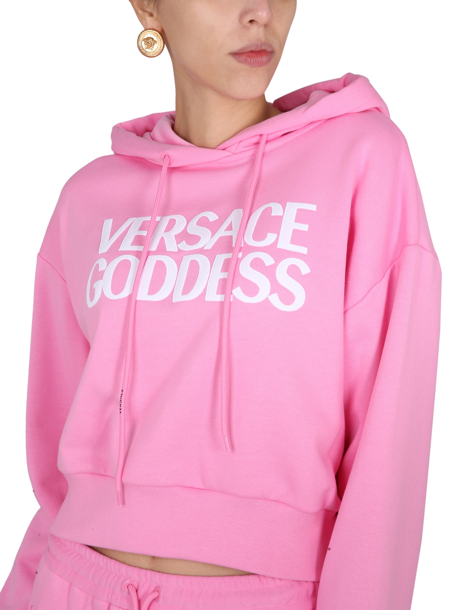 VERSACE    COTTON LOGO CROPPED SWEATSHIRT