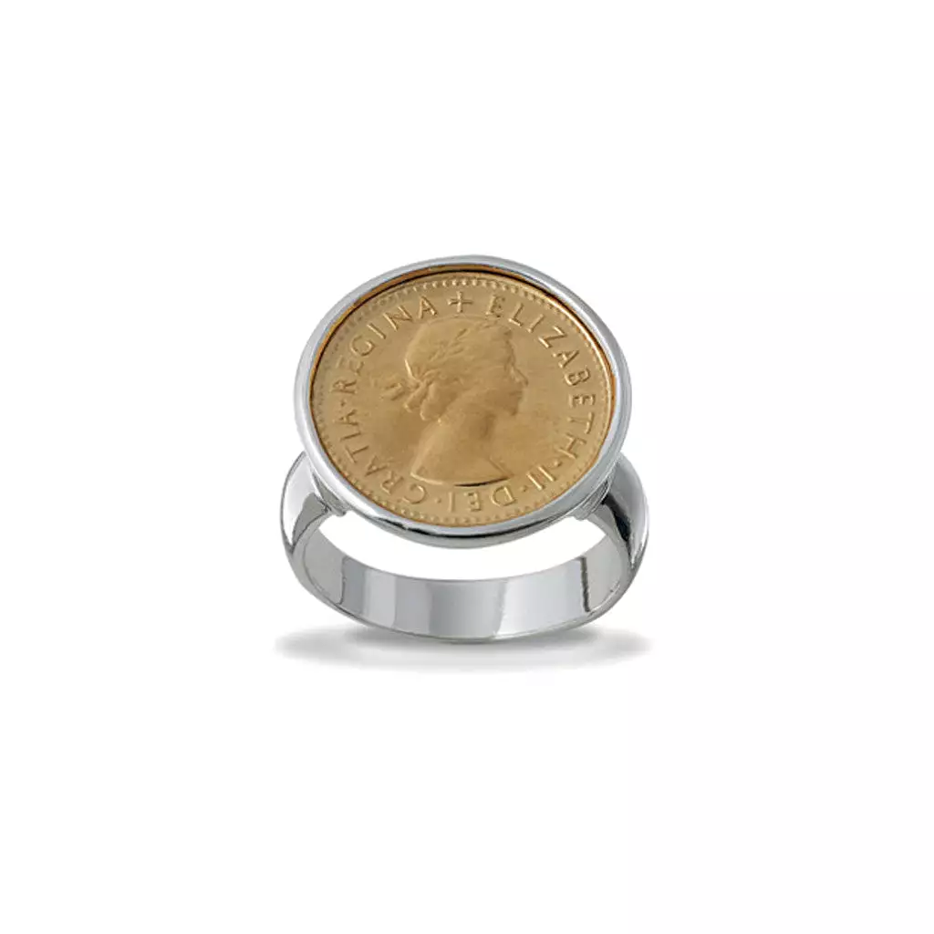 Von Treskow YELLOW GOLD THREEPENCE COIN RING