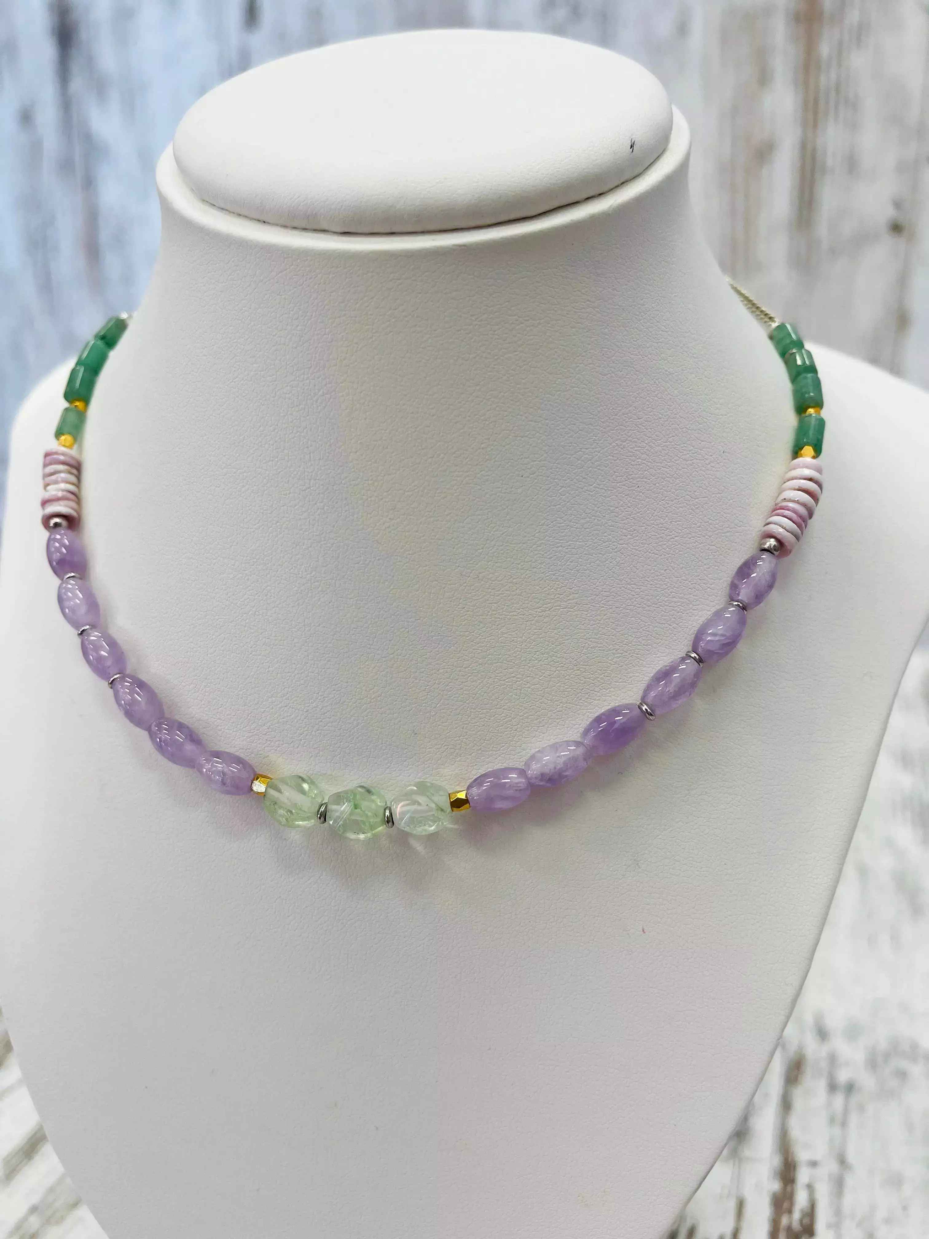 Water Lily Amethyst, Adventurine & Quartz Necklace  - Nature Bijoux