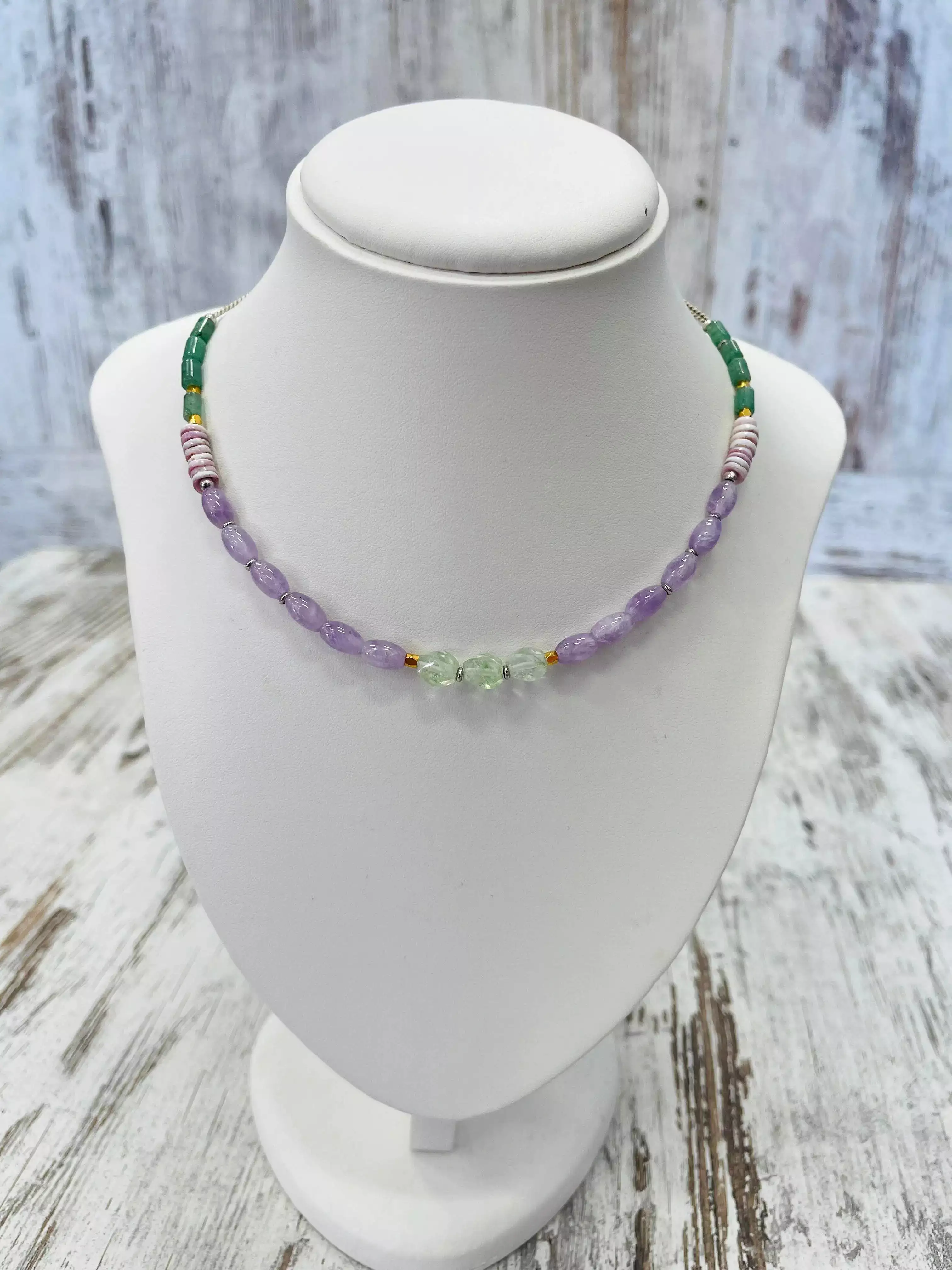 Water Lily Amethyst, Adventurine & Quartz Necklace  - Nature Bijoux