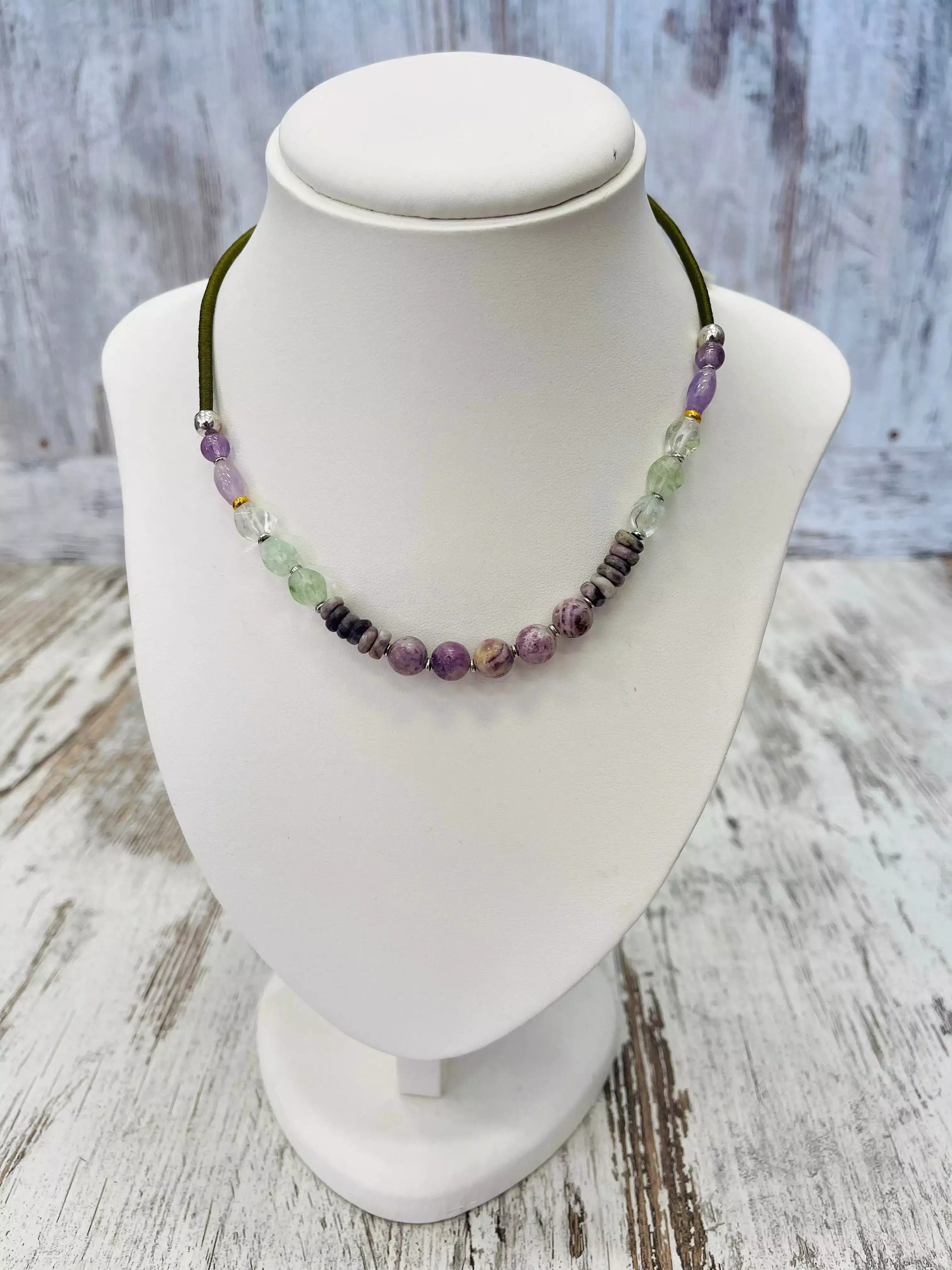 Water Lily Amethyst, Adventurine & Quartz Necklace  - Nature Bijoux