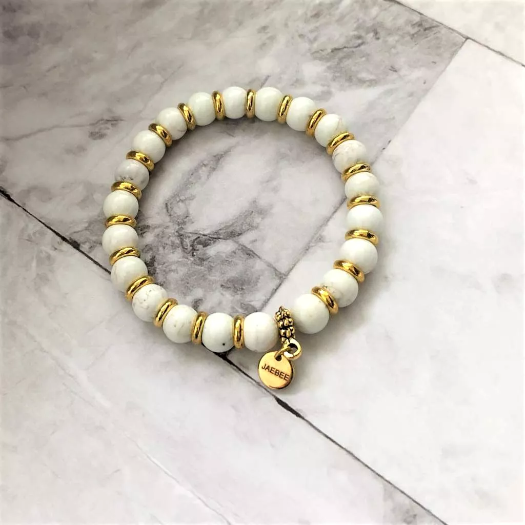 White Magnesite and Gold Ring Bracelet