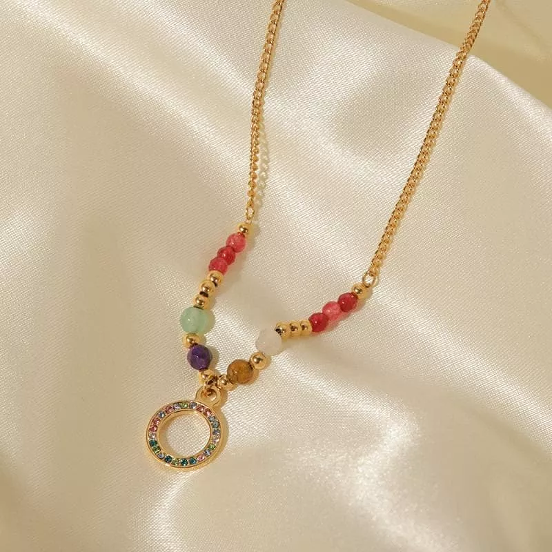 Women's Colored Diamond Ring Pendant Stone Necklace