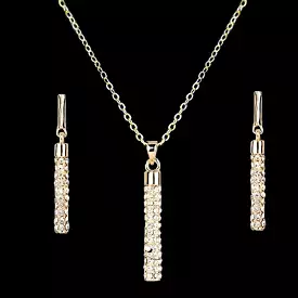 women's rhinestone full diamond cylindrical necklace earrings set