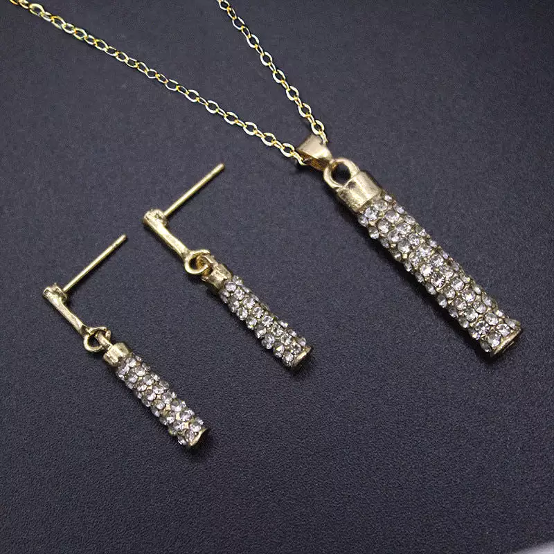 women's rhinestone full diamond cylindrical necklace earrings set