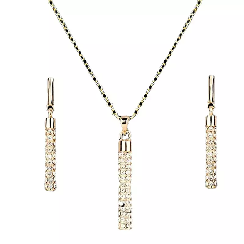 women's rhinestone full diamond cylindrical necklace earrings set