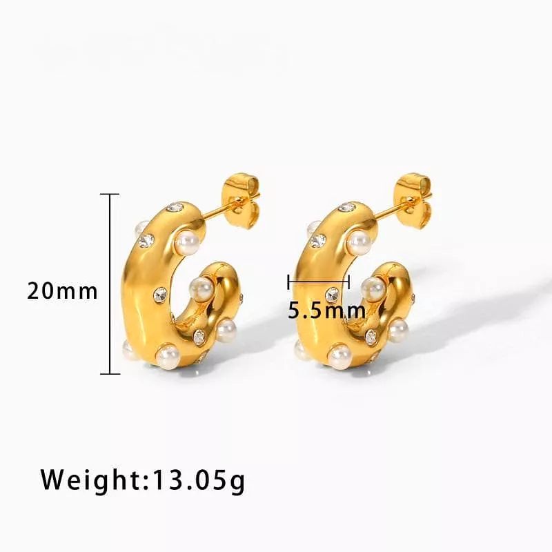 Women's Shaped Hammer Zirconia Pearl Earrings