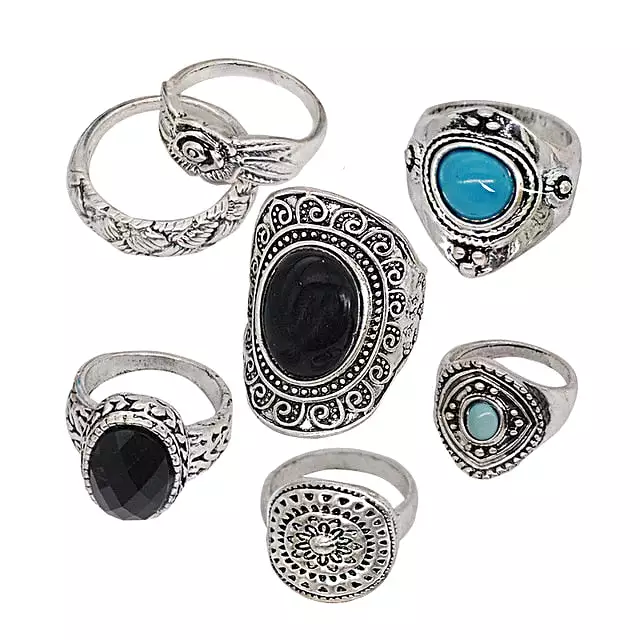 Yumfeel New Bohemia Vintage Boho Jewelry Rings Mixed Lot Tibetan Silver Plated Ring 8pcs/Lot Bohemian Ring Women Vintage Jewelry