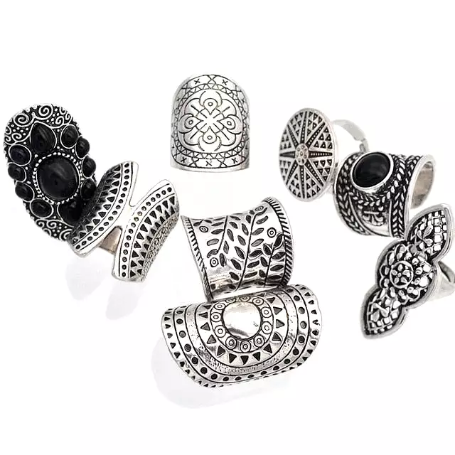 Yumfeel New Bohemia Vintage Boho Jewelry Rings Mixed Lot Tibetan Silver Plated Ring 8pcs/Lot Bohemian Ring Women Vintage Jewelry