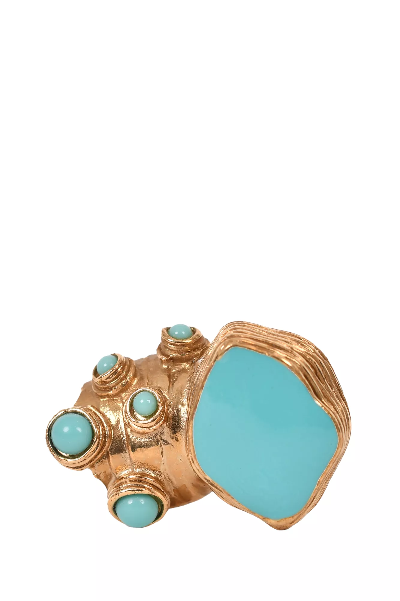 Yves Saint Laurent Gold Tone/Turquoise Arty Cocktail Ring Size 4