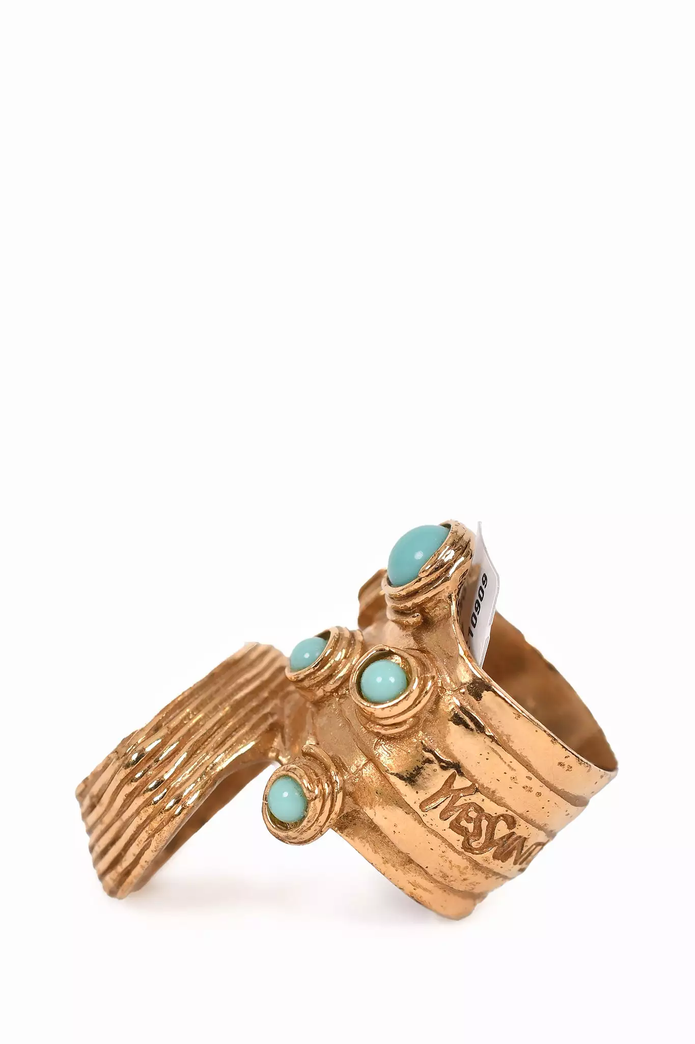 Yves Saint Laurent Gold Tone/Turquoise Arty Cocktail Ring Size 4